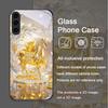 Luxury Crystal Golden Horse Pattern Tempered Glass Phone Case for Samsung Galaxy S25 Ultra S24 S23 Plus S22 S21 S20 FE M55 Cover