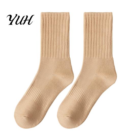 Everyday Wear Thick Socks Solid Color Crew Socks, Thickened Terry Lining Winter Warm Autumn Cold Protection Soft Elastic Cotton Blend for Daily