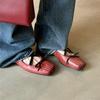Heart Melody~ 2025 Autumn, Leather Square Head Bow Cross Buckle Mary Jane Shoes Women's Flat Shoes