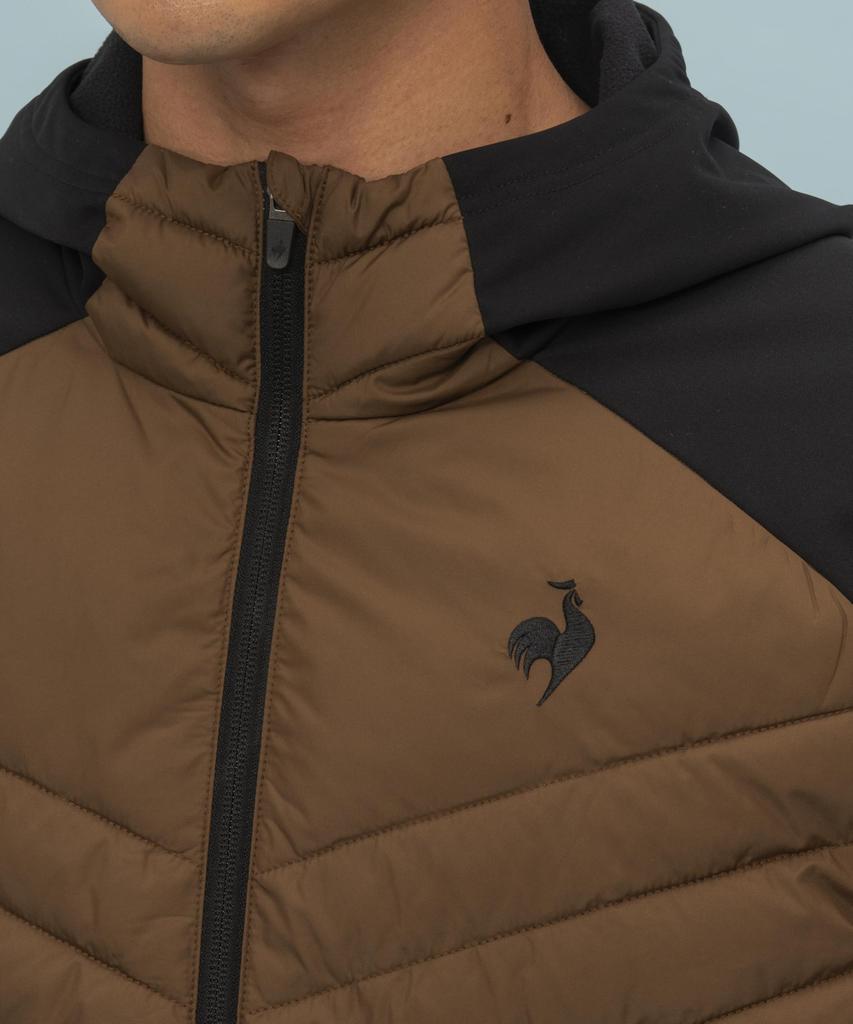 Le Coq Sportif Hybrid Insulated Long Black Brown XO Jacket, Water-Repellent, Windproof, Warm, Light-Absorbing Heat-Generating Technology, HEATNAVI,