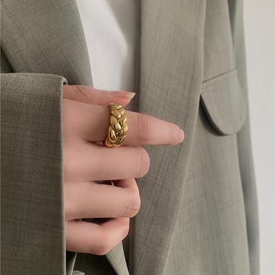 French Titanium Steel Three-dimensional Woven Twist Ring Women's Niche Handmade Sense Personality Fashionable Stacking Index Finger Ring Plain Ring