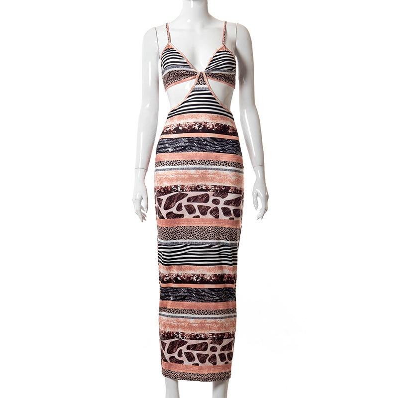Striped Tie Dye Women Dress Camisole Sexy Backless Hollow Out High Waist Women Long Dress Party Office Women Dress Summer 2021