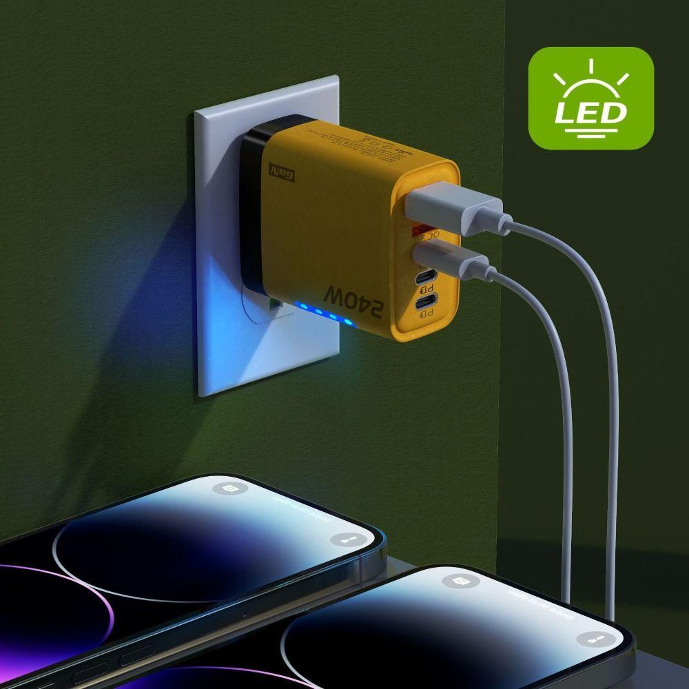 5 Ports Phone Charger Adapter With Light USB C Charger 240W Charger Plug for iPhone/Xiaomi/Samsung