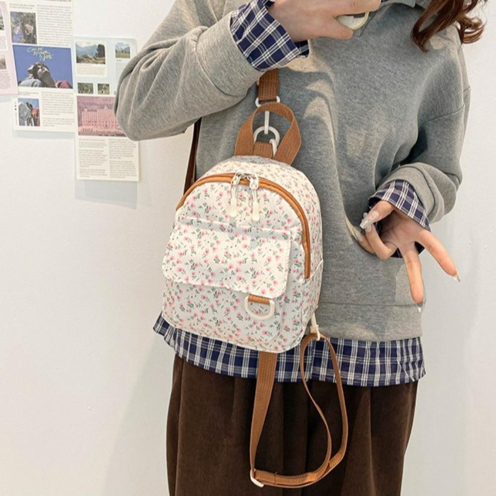 New Mini Backpack Floral Printed Corduroy Storage Bag Sweet Korean Version Rucksack Gift