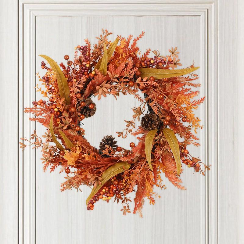 Wreath With Flocked Berries Eucalyptus Leaves Door Hanging Halloween Decor