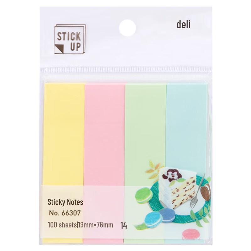 Deli 4-Color Striped Sticky Notes, 76x19mm, 5-Pack