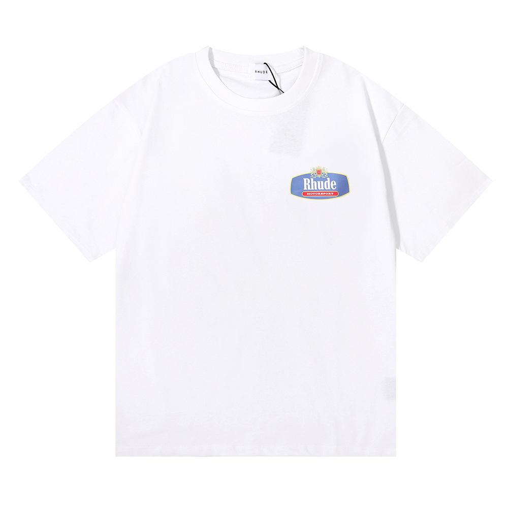 Cross-border European and American trendy brand RHUDE micro-logo letter badge printed short-sleeved t-shirt for men and women couples American high s