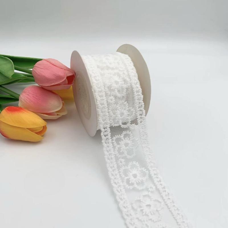 Off White Embroidery Flower Trimmings for Clothing, DIY Sewing Lace Fabrics, Wedding Dresses, Sewing Accessories, 5Yards
