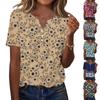 Women's T Shirt Print Button Short Sleeve Daily Weekend Fashion Basic V- Neck Regular Top
