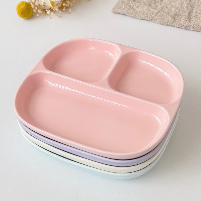8 Inch Ceramic Dividing Plates for Adults Weight Loss Three Compartments  Simple Solid Children Dish Green Cream Wind Tableware