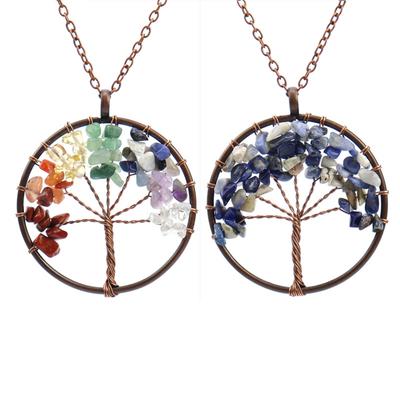 Vintage Handmade Colorful Gravel Crystal Tree Of Life Pendant Necklace Fortune Tree Necklace N83