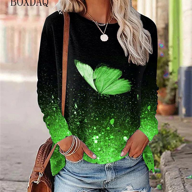 Butterfly Pattern Women Street Hip Hop T-Shirts Long Sleeve Spring Autumn 3d Tie-dye Print Fashion Ladies Tees 6XL Big Size Tops