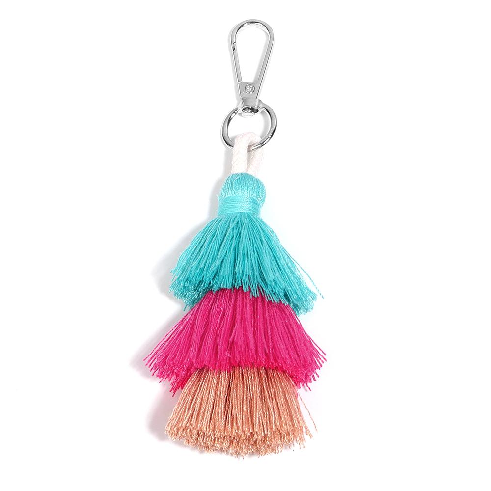 1pc Colorful 3-Layer Tassels Keychains Bohemian Simple Key Rings For DIY Handmade Key Chains Keyrings Handbag Decor Accessories