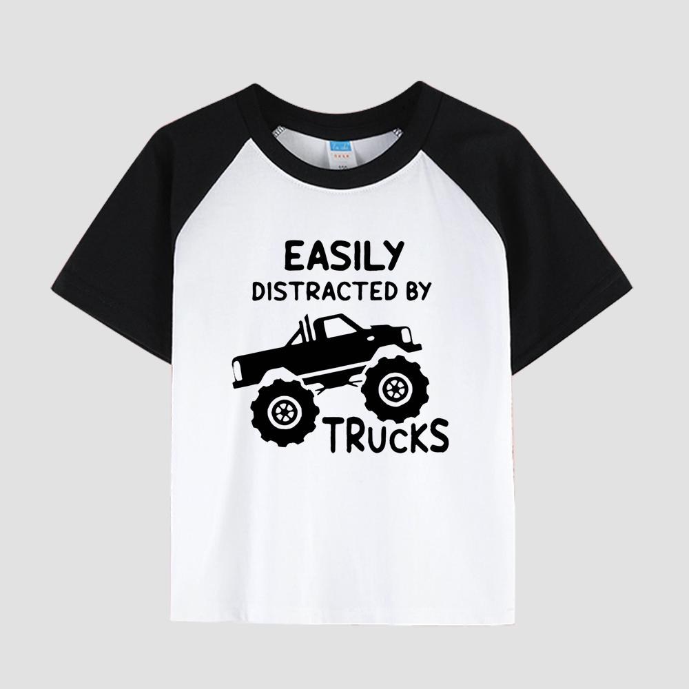 Children's Short Sleeve T-Shirt with Drop Shoulder, Round Neck, Cotton Fabric, Boy's Casual Fashion Top for Summer