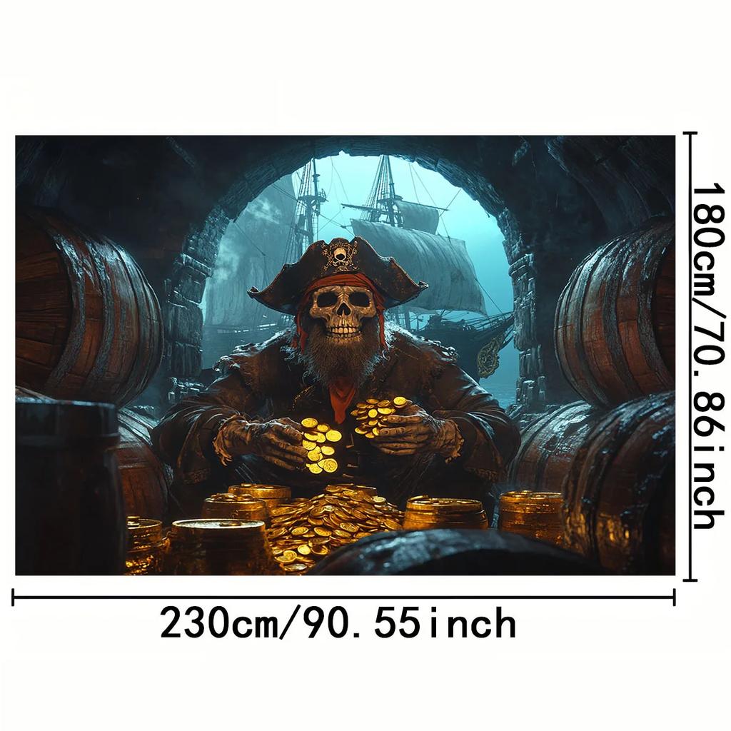 1 Piece of "Pirate Treasure Night Theme Background Cloth" To Create an Exciting Halloween Party! Party Banner