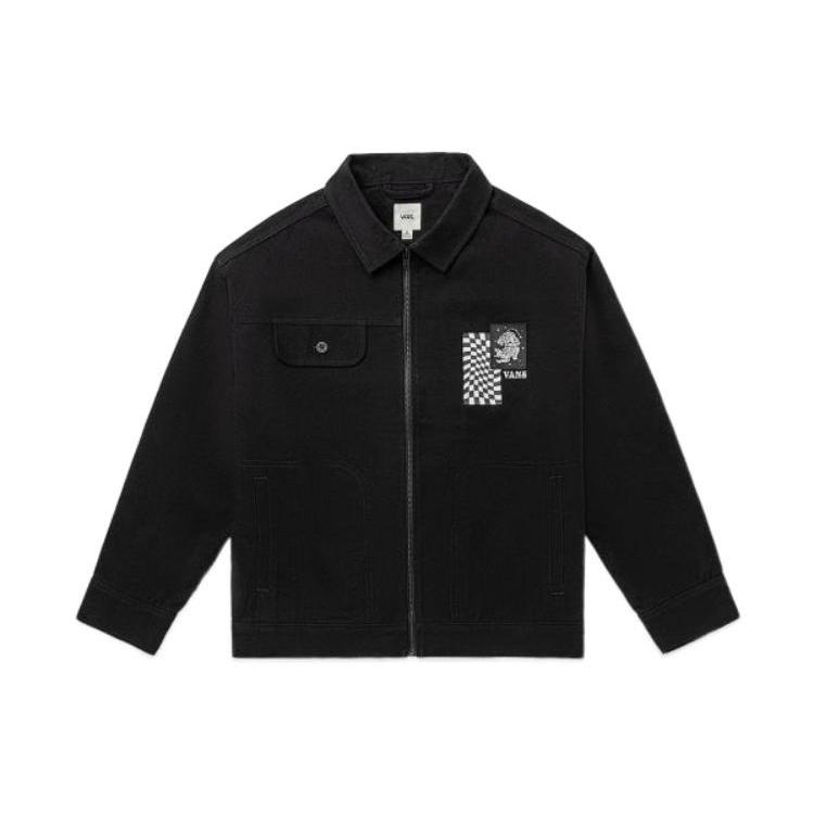 Vans Printing Embroidered lapel Zipper Long Sleeves Jacket Unisex Black VN0A7Q19BLK S