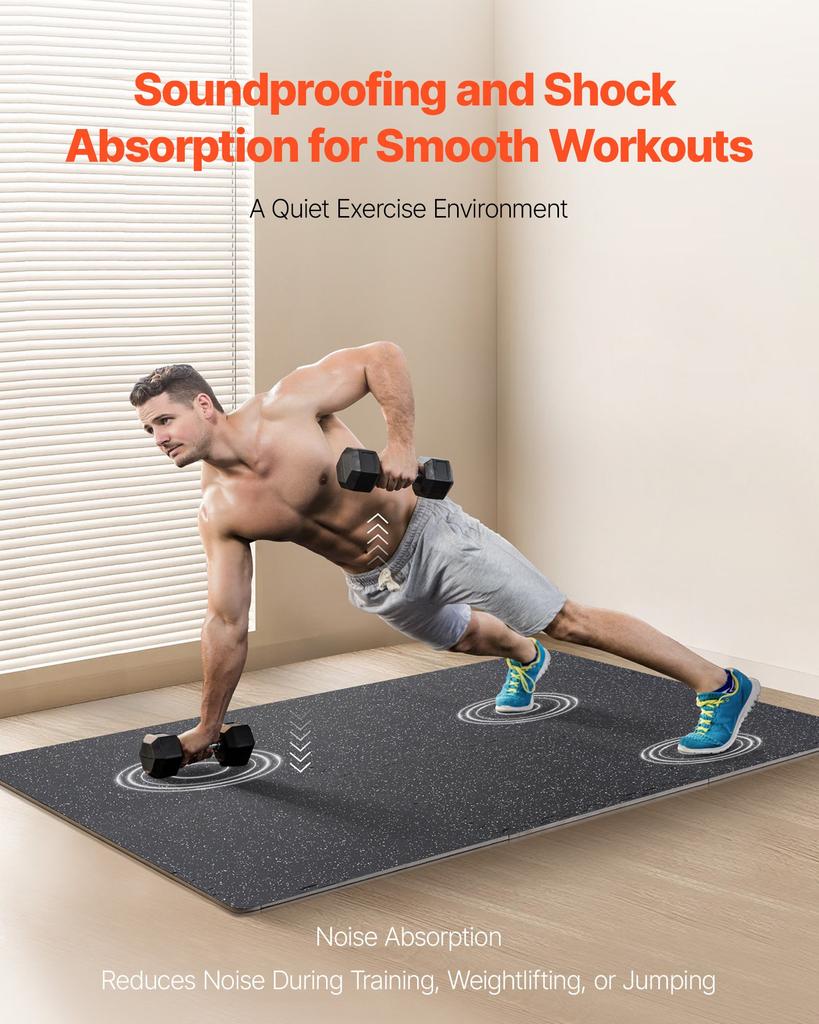 VEVOR 0.56 Inch Thick Gym Floor Mats, 25 Tiles Rubber Top with EVA Foam, 25" X 25" Gym Flooring Workout Mats with 100sq.ft Coverage