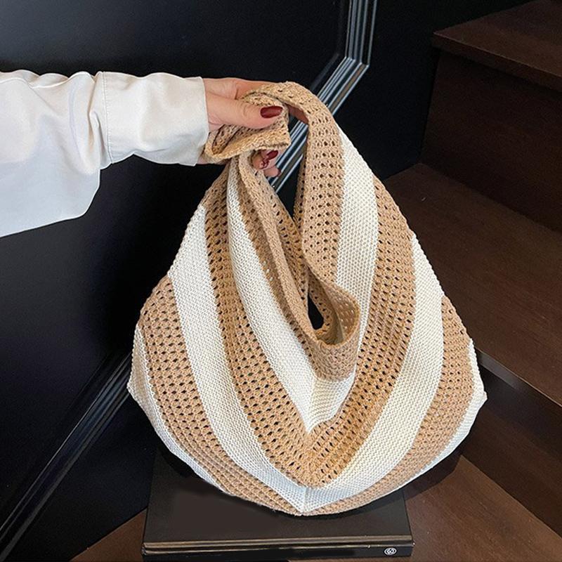 Women Crochet Tote Hollow Out Beach Large Capacity Fashion Knitted Hobo Simple Shopping Bag for Travel Vacation