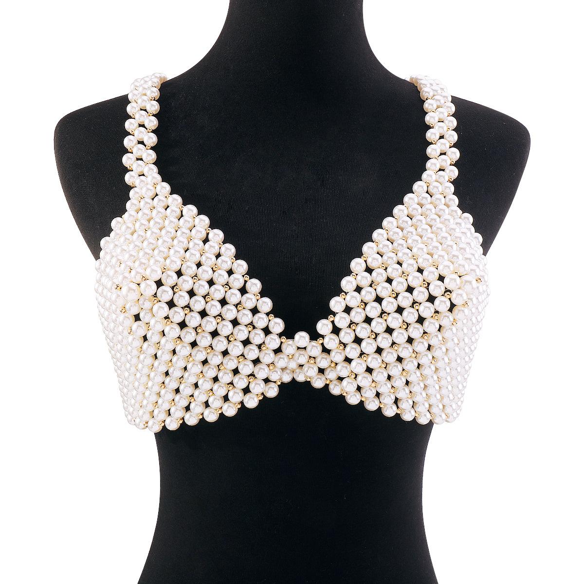 

Модные слинги Жемчужные украшения Преувеличенная Тяжелая работа Индивидуальность Ручная работа Сексуальное украшение на грудь Цепочка для тела