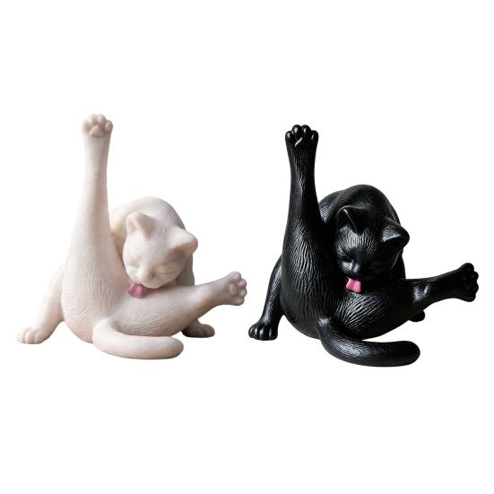 3D Printed Licking Butt Cat Figurine, Funny Black White Kitten Statue, Animal Sculpture Desktop Decoration for Home Office Bookshelf