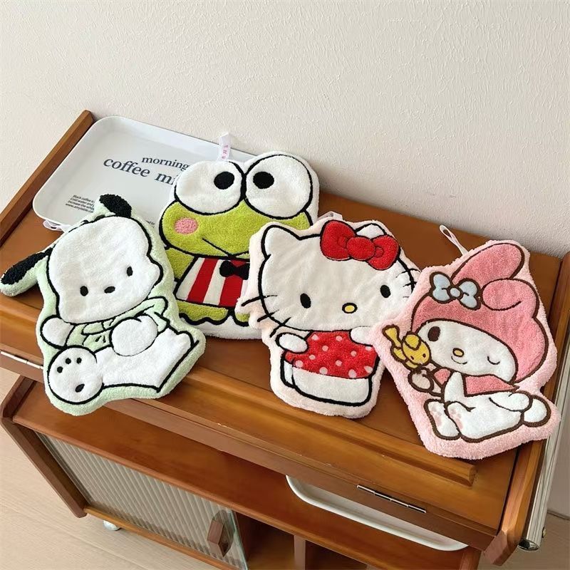 Sanrio  My Melody Pochacco Kawaii Cute Hand Towel Water-Absorbent Coral Fleece Kitchen Decor Quick-Drying Girls Towel