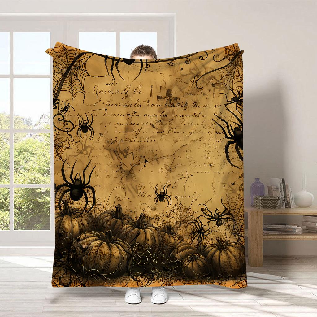 1pc Vintage Halloween Blanket - Vintage Print, Ultra Soft Plush Throw for Couch Bed, Classic Spooky Gift for Adults