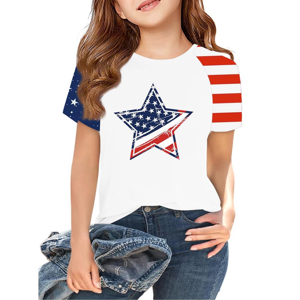 Tops For Youth Kids Boy And Girls 2-10 Years Round Neck Short Sleeve Trendy Tops