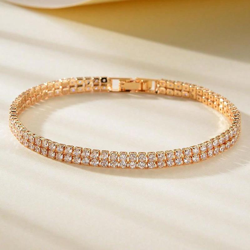 2026 Chain European and American Double-row Tennis Chain Bracelet Men's and Women's Fashion Three-row Full Diamond Jewelry
