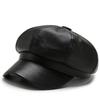 1pc Retro Fashion Women's Pu Leather Octagonal Hat Versatile Autumn And Winter Temperament Big Head Circumference Beret