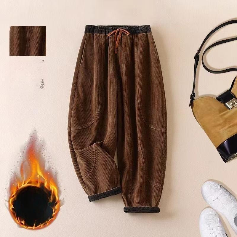 Sametové Kalhoty Podzim a Zima Zesílené s Podšívkou Dámské Haremové Kalhoty Nadměrná Velikost Bloomers