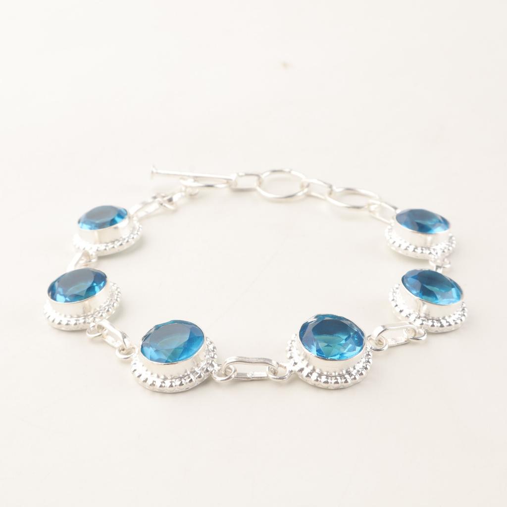 Swiss Blue Topaz Gemstone 925 Sterling Silver Jewelry Bracelet Bridesmaid Gift RB-9-1