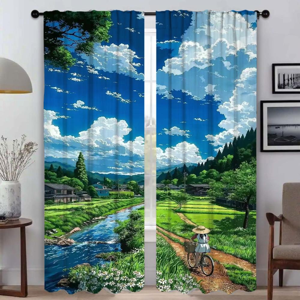Summer Road Anti-mosquito Curtains for Living Room Partition Halloween Decoration Window Curtain Home Interior Curtains 2 Pieces
