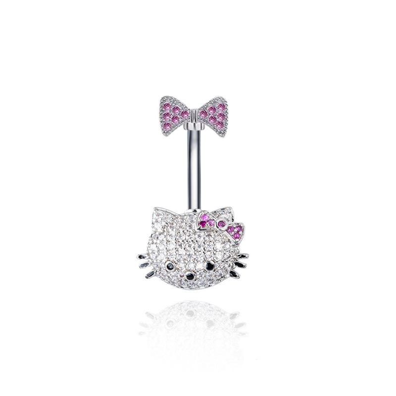 Cartoon Cute Hello Kitty Shiny Zircon Belly Button Ring For Women Sexy Body Jewelry Navel Piercing Beach Party Accessories Gift