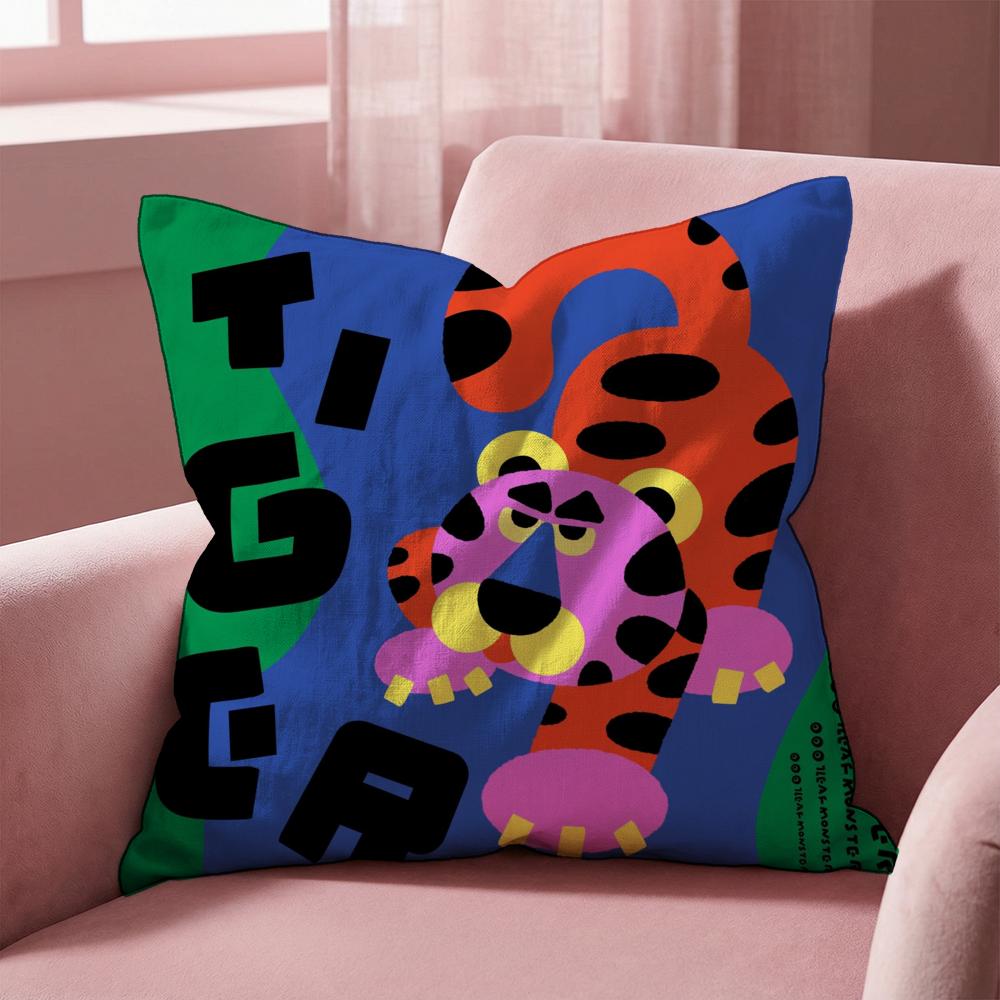 Chinese Zodiac Print Cushion Cover Multi-Scene Pillow Cover for Home & Car - Reversible, Soft & Durable for Daily Use