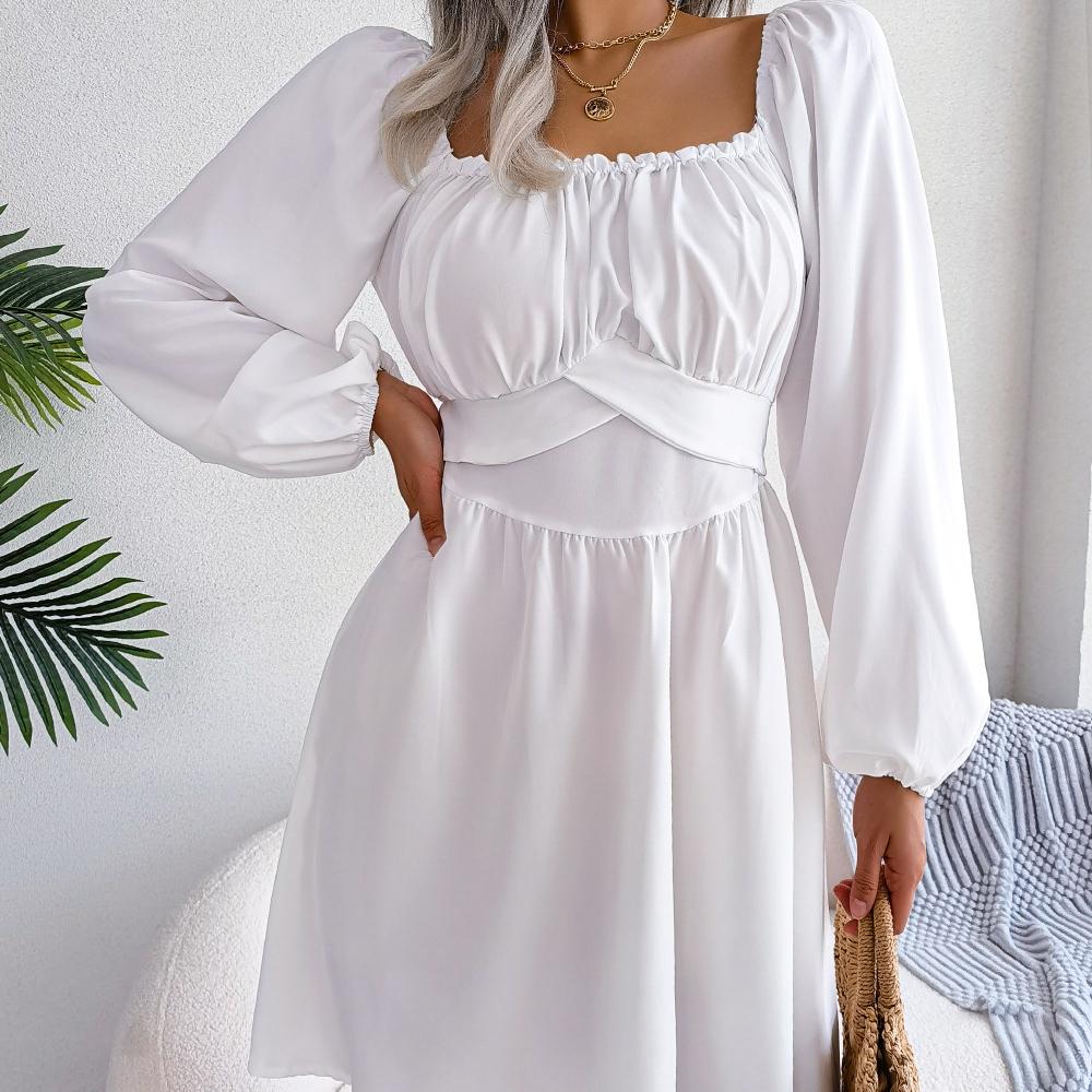 

GMXIA женские модные весенне-осенние коктейльные и вечерние платья с длинным рукавом и квадратным воротником, высокой талией и высокой талией XL