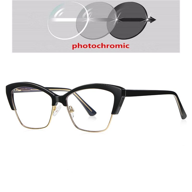 

Фотохромные очки для близорукости «кошачий глаз» в полурамке с рецептом UV400, пружинные шарнирные студенческие очки для близорукости от -0,5 до -0,75 до -6 -2.5