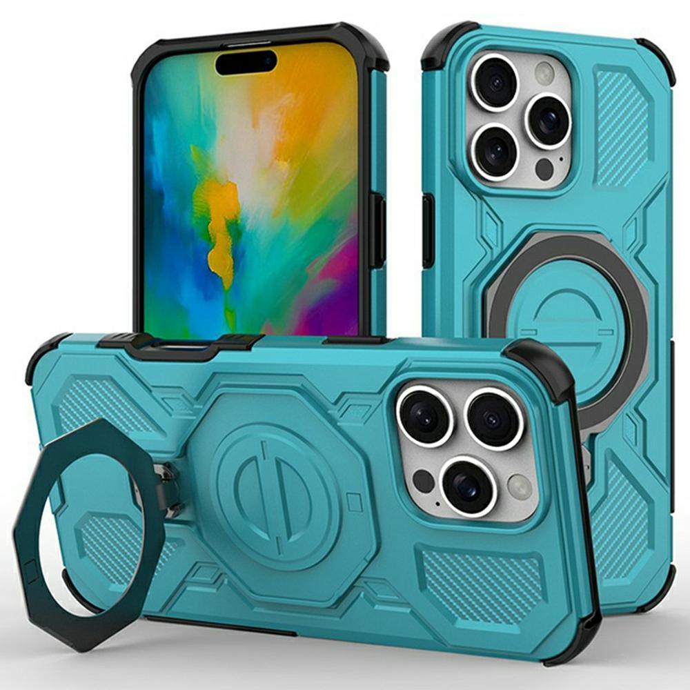 For iPhone 16 Pro Magnetic Case Rotating Metal Kickstand Shockproof PC+TPU Phone Back Cover
