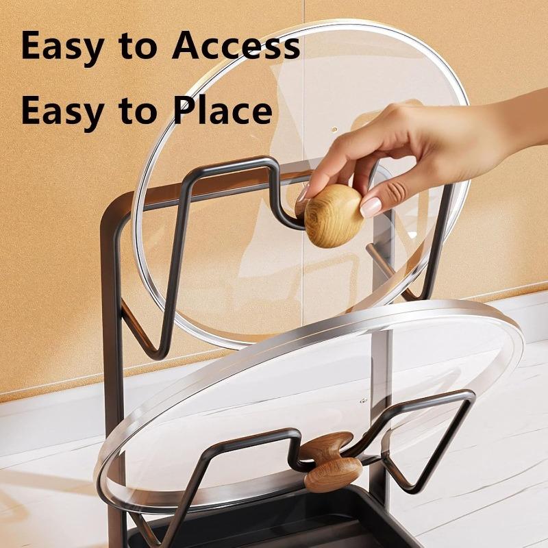 04 Stainless Steel Pot Lid Organizer - 2-Tier Adjustable Rack with Removable Drip Tray, Saves Counter Space While Cooking