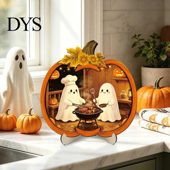 Durable Halloween Decorations Door Sign, Glowing Ghost Hanging Decor, Wooden LED Window Cool Patterned Ornaments Ornament for Party, Spooky
