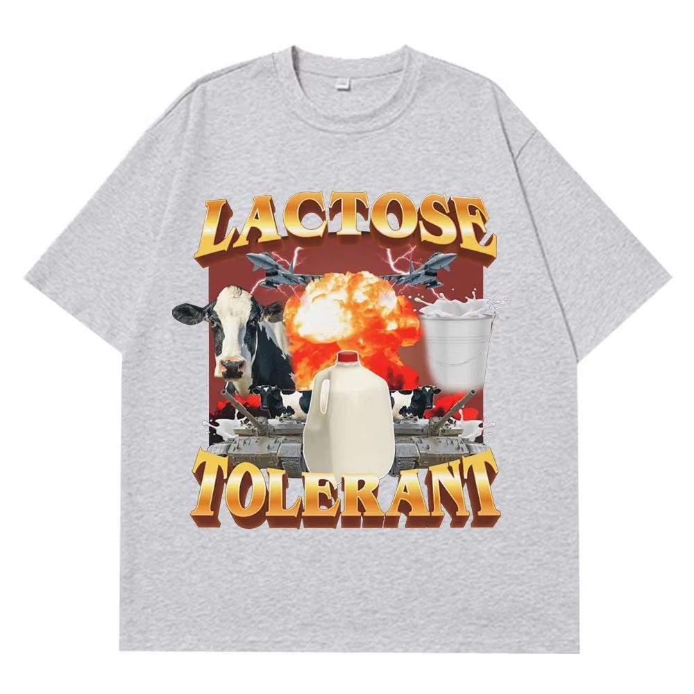 Lactose Tolerant Graphic Print T-Shirt Men Women Vintage Fashion Short Sleeve T-shirt Cotton Casual Cozy Oversized Loose T Shirt