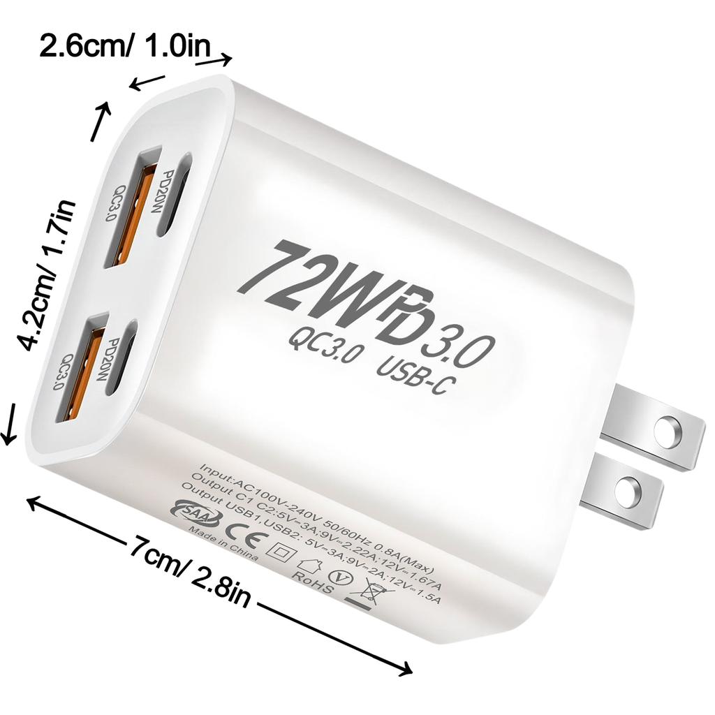 Multi Ports USB Charger 71W Fast Charging Type C Phone Adapter For iPhone Samsung Xiaomi Redmi EU/US/AU/UK Plug Wall Charger