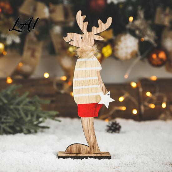 Rustic Holiday Centerpieces for Home Wooden Christmas Reindeer Figurines Handpainted Couple Elk Tabletop Ornaments Xmas Small Decorations