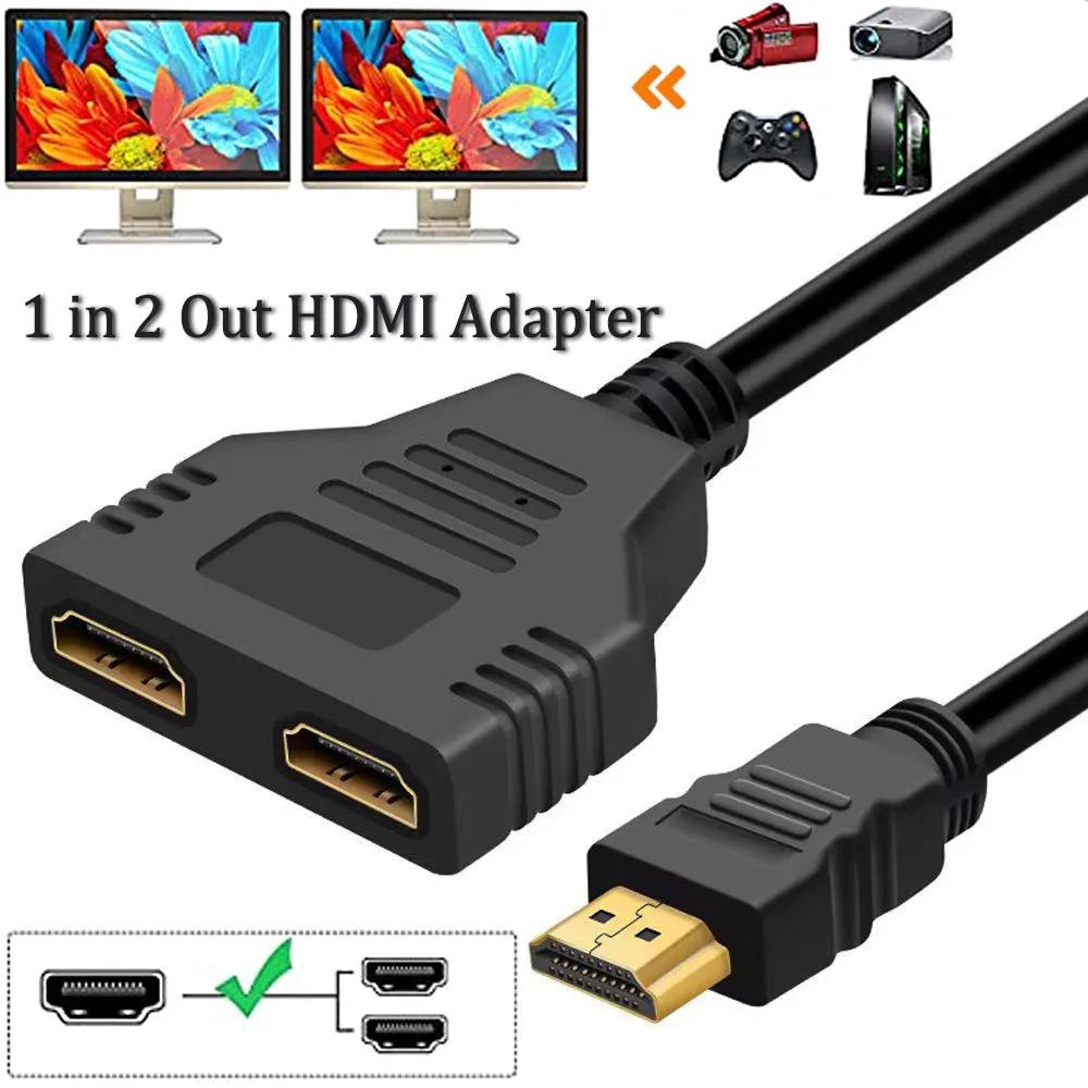 1 in 2 HD Splitter Adapter 1080P HDMI Splitter 1 Male To Dual HDMI Head Adapter HDTV Conversion Cable for Laptop TV Box Monitor