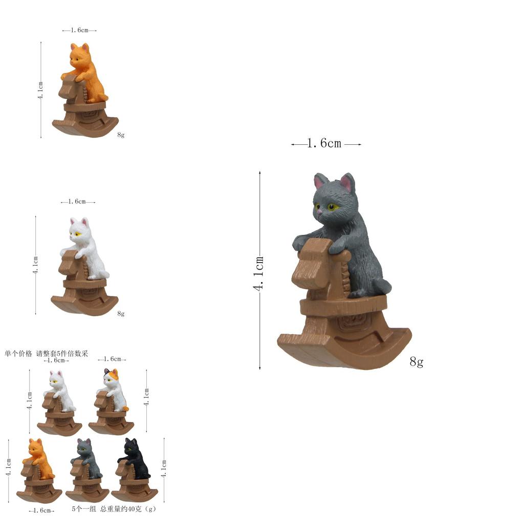 Cartoon Cat Riding A Wooden Horse Figurine Pvc Miniature Garden Decor For Gift Giving And Collecting