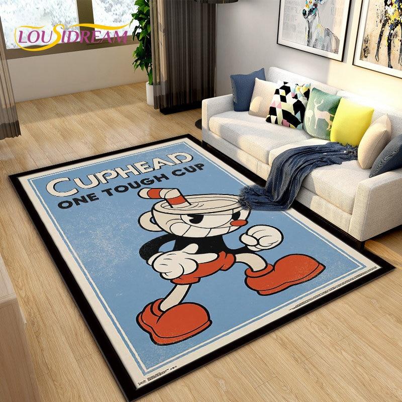 Alfombra de juego de Cuphead y Mugman, ideal para sala de estar, dormitorio, sofá, decoración, alfombra antideslizante para niños.