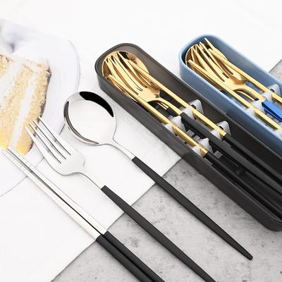 Western Dinnerware Set Travel Camping Cutlery Set Fork Spoon Chopsticks Tableware With Portable Box Stainless Steel Flatware Set