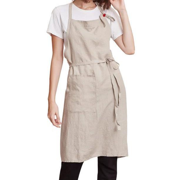 Bawełniano-lniany fartuch ogrodniczy w kwiaty - Prosty i elegancki styl japońsko-koreański