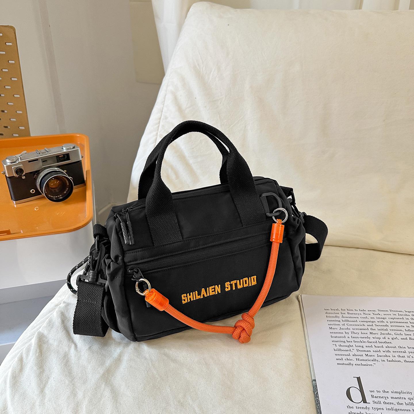 Korean Style Embroidered Nylon Crossbody Boston Bag 2025