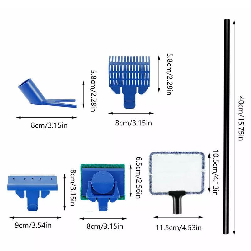 5 In 1 Aquarium Cleaning Kit Glass Brush Scraper Fishnet Fish Tank Cleaner Tools