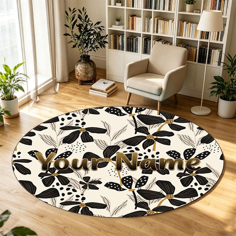 Fiori floreali (675) Tappeto Circolare in Velluto di Cristallo Personalizzabile con Nome e Testo Tappeto Morbido Rotondo per Pavimento per Decorazione Soggiorno Camera da Letto